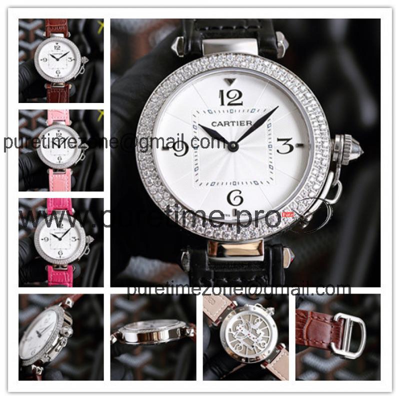 Replica Pasha Swiss Quartz Movement Womens Watch White Dial Leather Strap A G11