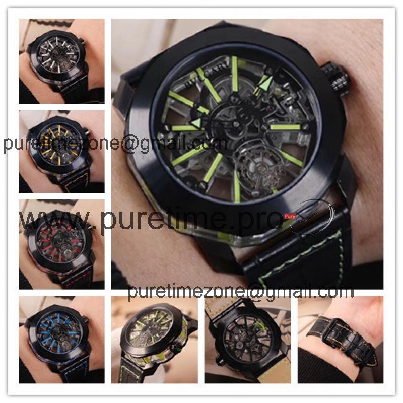 Replica Gerald Genta Octo A21J Automatic Movement Mens Watch Tourbillon Dial Leather Strap E03