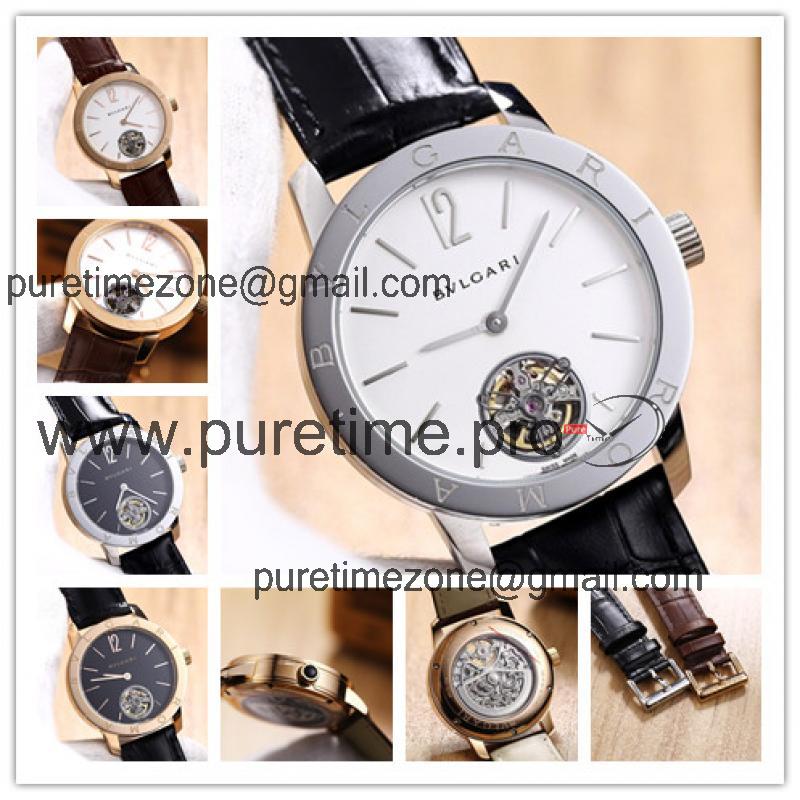 Replica A21J Automatic Movement Mens Watch White Dial Leather Strap B E05