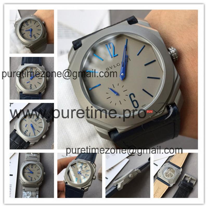 Replica Octo A21j Automatic Movement Mens Watch Gray Dial Leather Strap E13