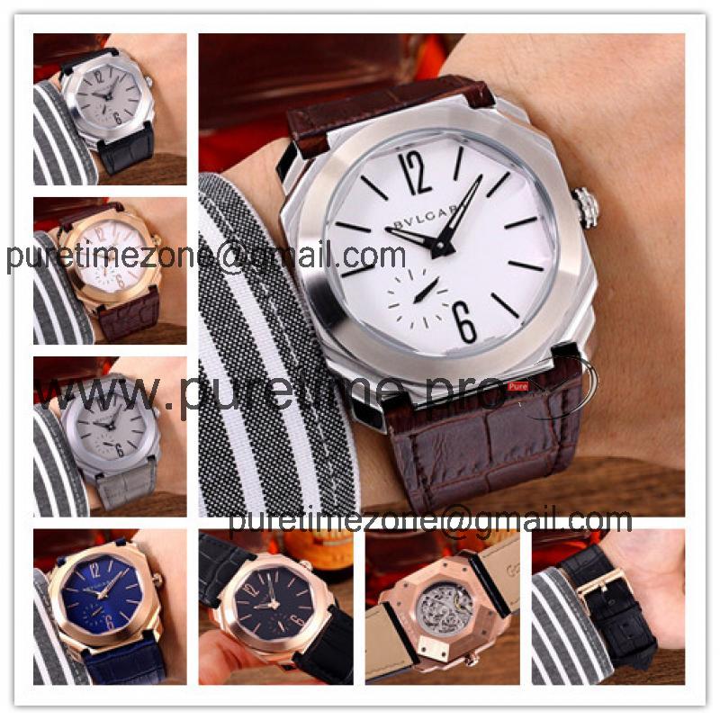 Replica Octo  A21j Automatic Movement  Mens Watch White Dial Leather Strap B E15