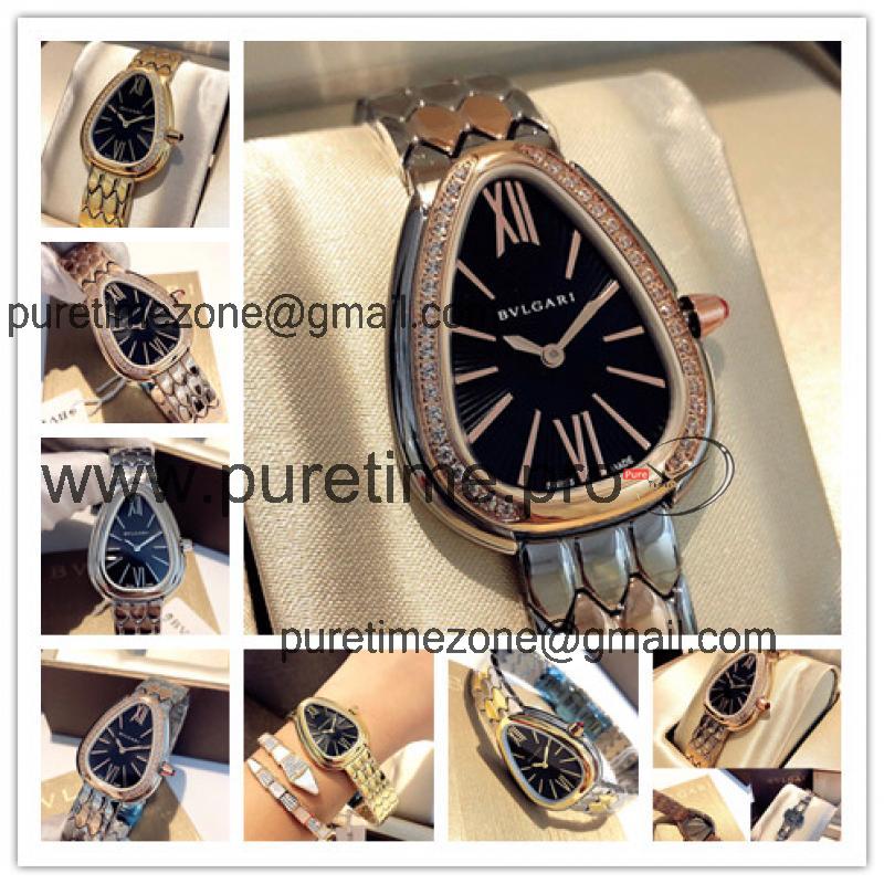 Replica Serpenti Swiss Quartz Movement Womens Watch Black Dial Two Tone Rose Gold C E24