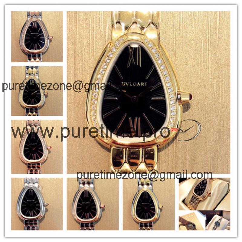 Replica Serpenti Swiss Quartz Movement Womens Watch Black Dial Yellow Gold D E24