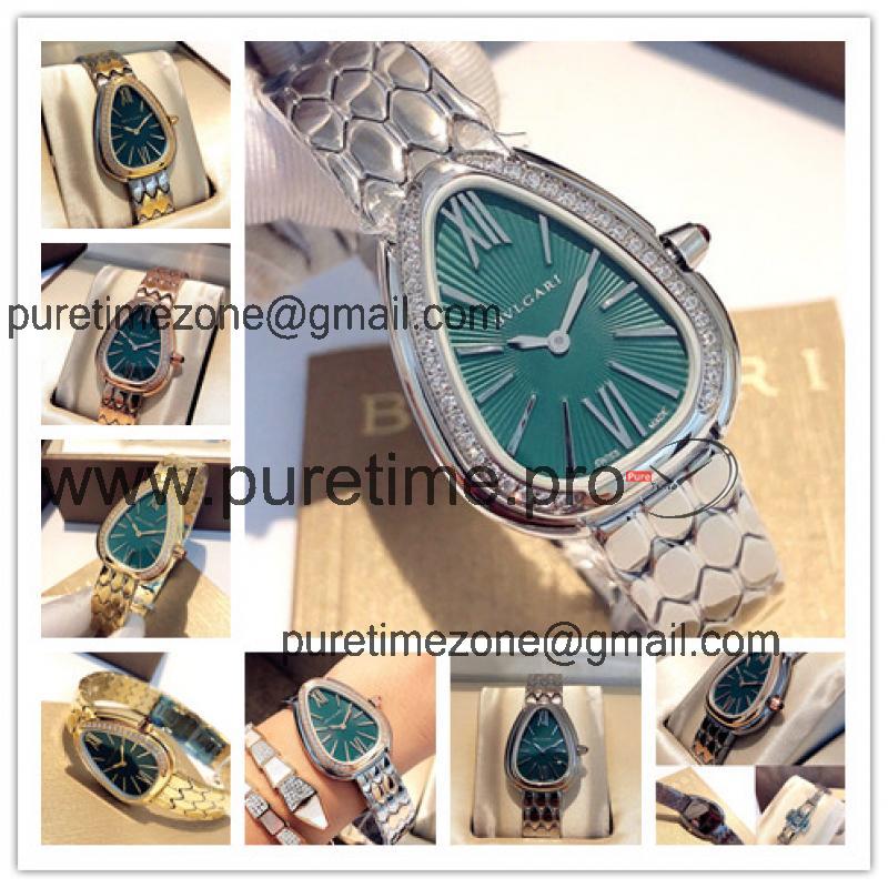 Replica Serpenti Swiss Quartz Movement Womens Watch Green Dial Stainless Steel E E24