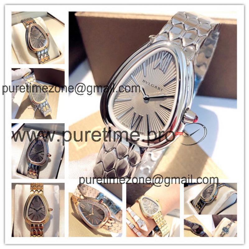 Replica Serpenti Swiss Quartz Movement Womens Watch Silver Dial Stainless Steel G E24