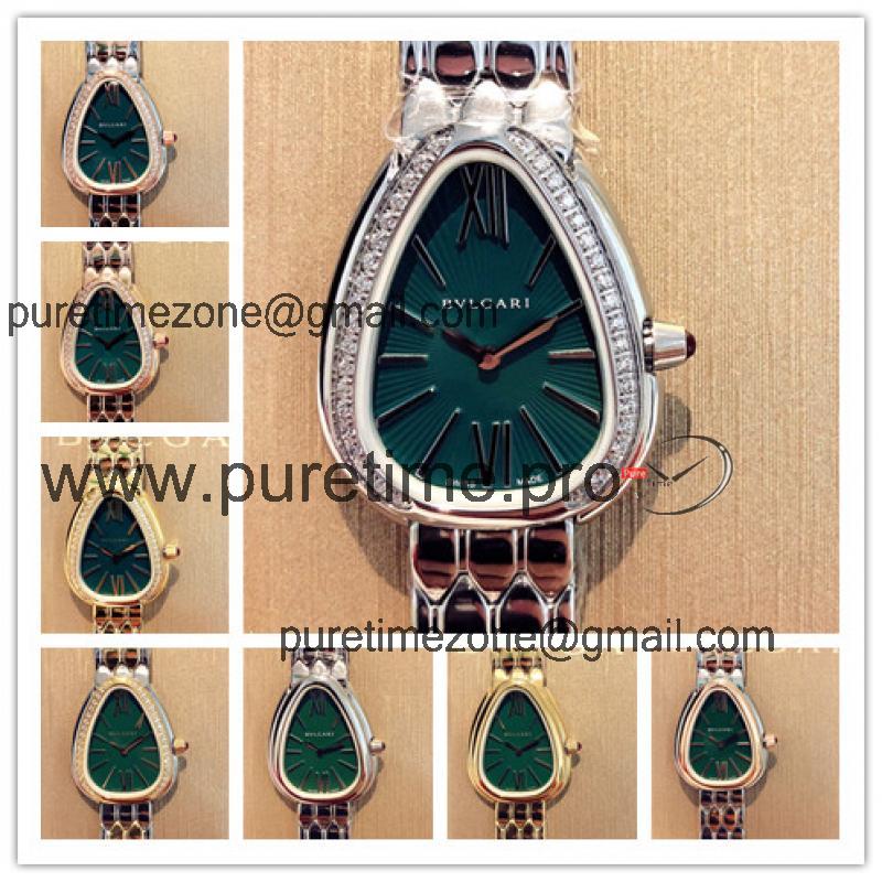 Replica Serpenti Swiss Quartz Movement Womens Watch Green Dial Stainless Steel F E24