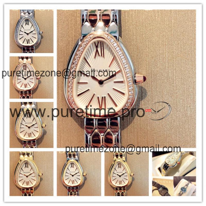 Replica Serpenti Swiss Quartz Movement Womens Watch White Dial Two Tone Rose Gold I E24