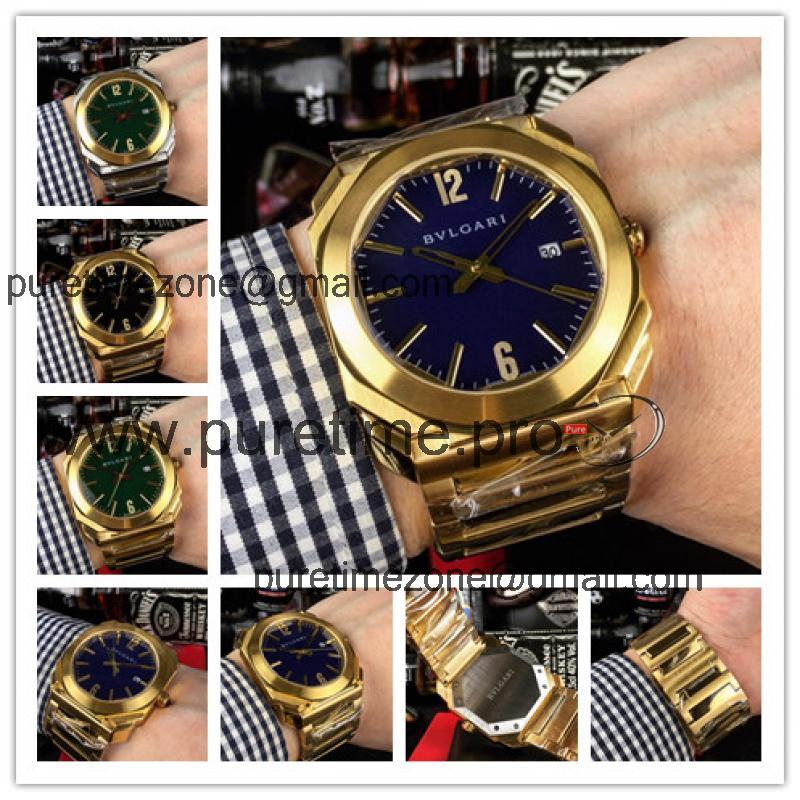 Replica Octo Japan Quartz Movement Mens Watch Blue Dial Yellow Gold B E25