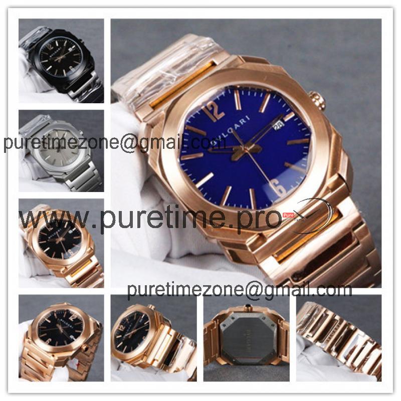 Replica Octo Japan Quartz Movement Mens Watch Blue Dial Rose Gold B E26