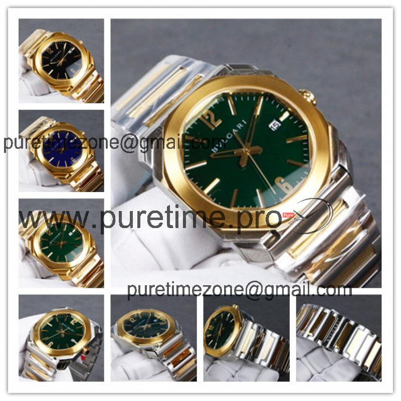 Replica Octo Japan Quartz Movement Mens Watch Green Dial Two Tone Yellow Gold C E26