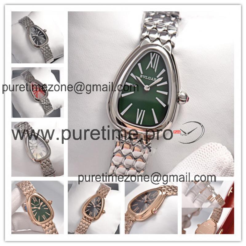 Replica Serpenti Swiss Quartz Movement Womens Watch Green Dial Stainless Steel E32