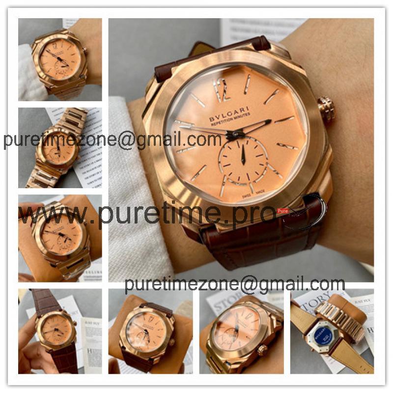 Replica Octo Swiss Quartz Movement Mens Watch Champagne Dial Leather Strap E42