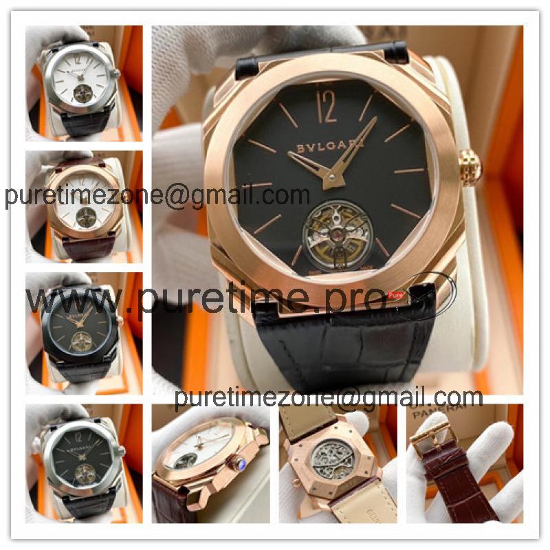 Replica Octo A21j Automatic Movement Mens Watch Black Dial Leather Strap E44