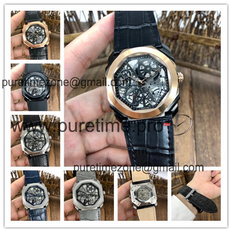 Replica Octo A21j Automatic Movement Mens Watch Skeleton Dial Leather Strap E46