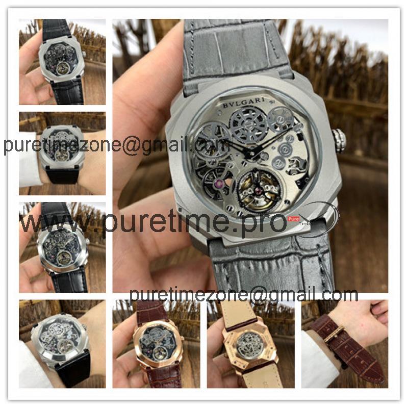 Replica Octo A21j Automatic Movement Mens Watch Skeleton Dial Leather Strap E47