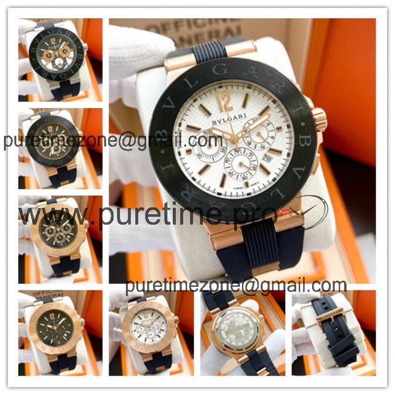 Replica Japan OS Quartz Chronograph Movement Mens Watch White Dial Rubber Strap A E48