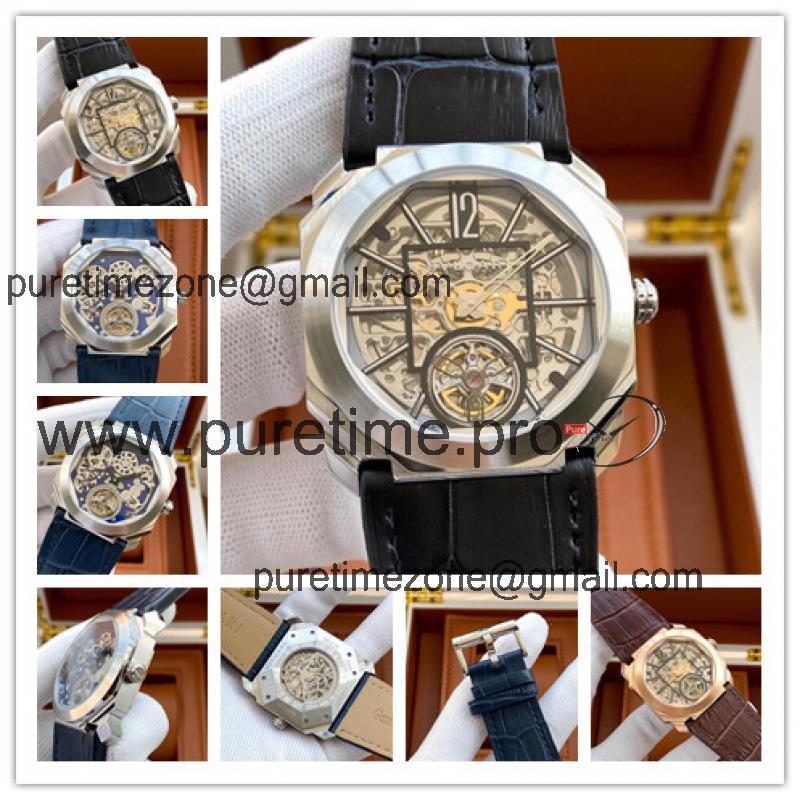 Replica Octo A21j Automatic Movement Mens Watch Skeleton Dial Leather Strap A E50