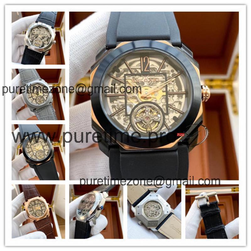 Replica Octo A21j Automatic Movement Mens Watch Skeleton Dial Rubber Strap B E50