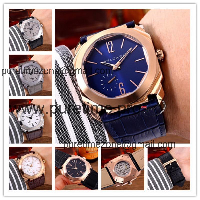 Replica Octo A21j Automatic Movement Mens Watch Blue Dial Leather Strap B G09