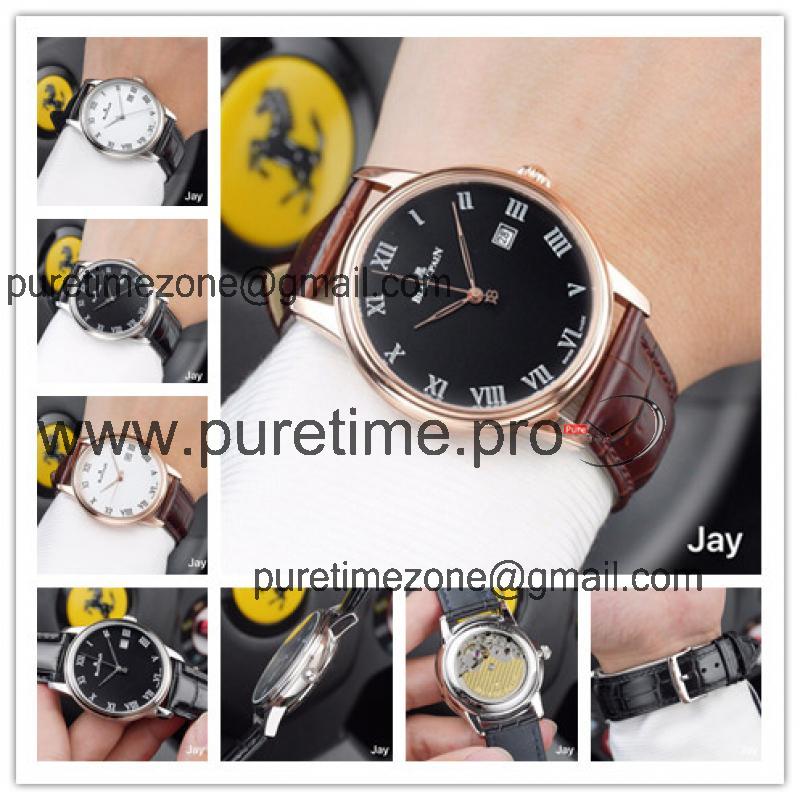 Replica Villeret Japan Miyota 8215 Automatic Movement Mens Watch Black Dial Leather Strap E02