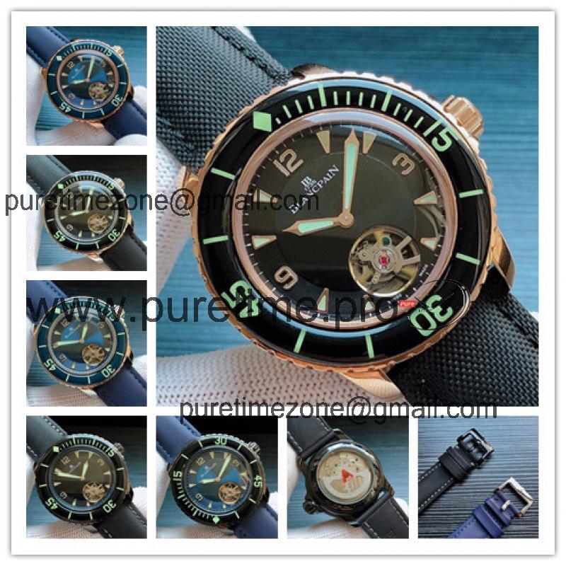 Replica Fifty Fathoms A21J Automatic Movement Mens Watch Black Tourbillon Dial Nylon Strap E06