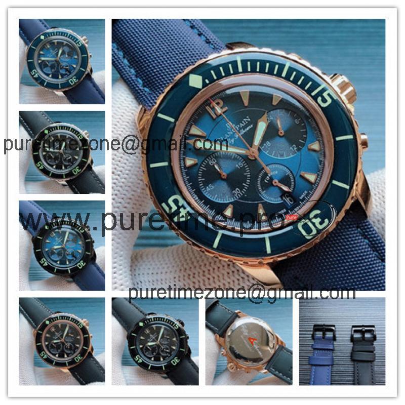 Replica Fifty Fathoms Japan VK Quartz Chronograph Movement Mens Watch Blue Dial Nylon Strap E07