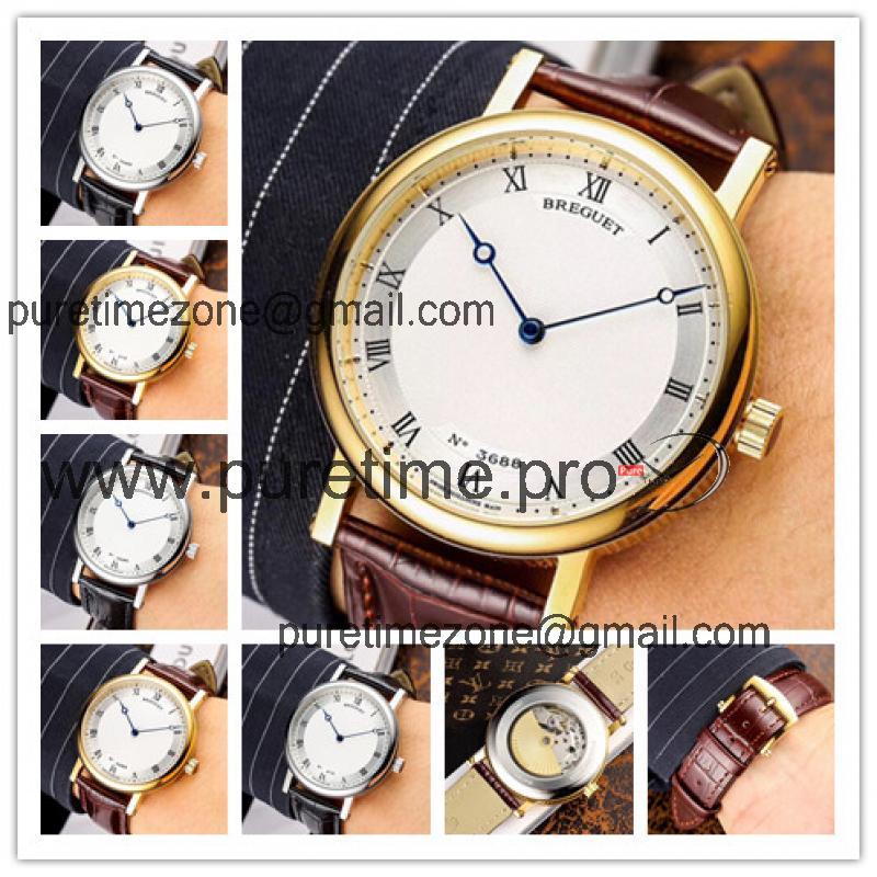 Replica Classique A21J Automatic Movement Mens Watch White Dial Leather Strap B E06