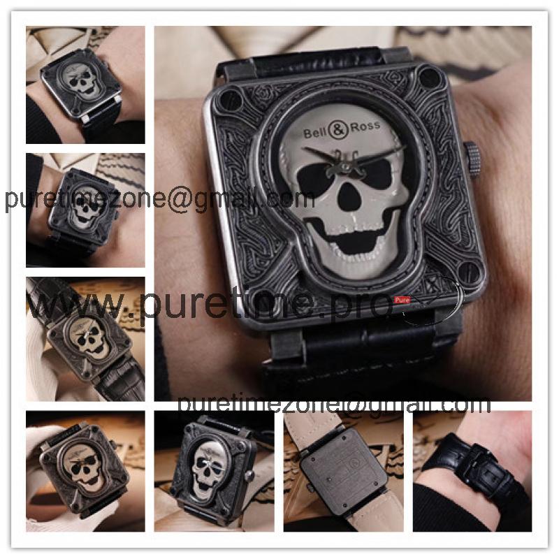 Replica Instruments A21J Automatic Movement Mens Watch Skull Dial Leather Strap E01