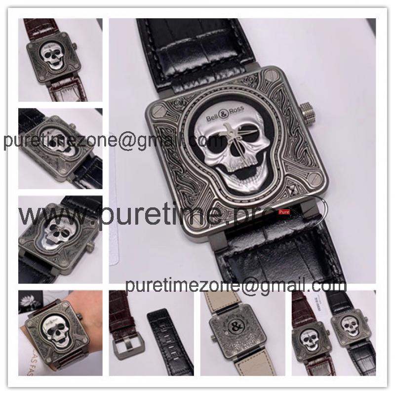 Replica Instruments A21J Automatic Movement Mens Watch Skull Dial Leather Strap F04