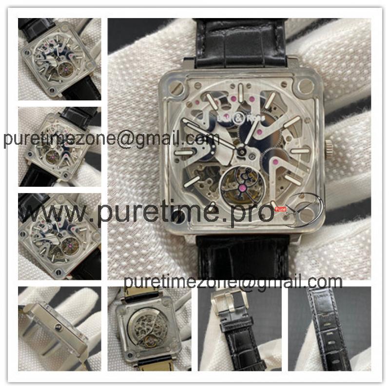 Replica Experimental A21J Automatic Movement Mens Watch Skeleton Dial Leather Strap F08