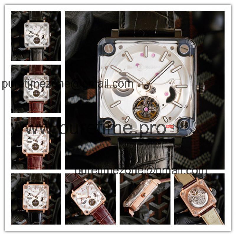 Replica Experimental  A21J Automatic Movement Mens Watch White Tourbillon Dial Leather Strap F10