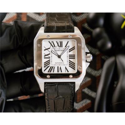 Replica Santos A2824 Automatic Movement Mens Watch White Dial Leather Strap E258