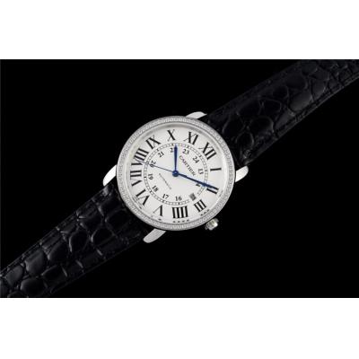 Replica Ronde A21j Automatic Movement Mens Watch White Dial Leather Strap E261