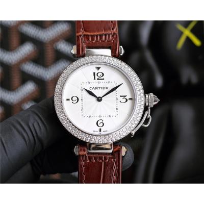 Replica Pasha Swiss Quartz Movement Womens Watch White Dial Leather Strap A G11