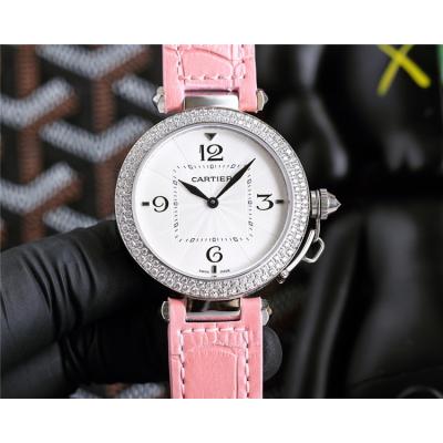 Replica Pasha Swiss Quartz Movement Womens Watch White Dial Leather Strap A G11