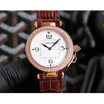 Replica Pasha Swiss Quartz Movement Womens Watch White Dial Leather Strap B G11