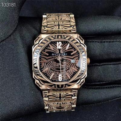 Replica Octo Japan Quartz Movement Mens Watch Graffiti Dial Vintage Engraving Rose Gold Bracelet ​ E07