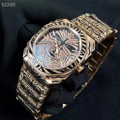 Replica Octo Japan Quartz Movement Mens Watch Graffiti Dial Vintage Engraving Rose Gold Bracelet ​ E07