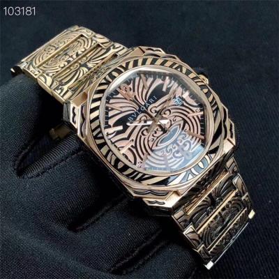 Replica Octo Japan Quartz Movement Mens Watch Graffiti Dial Vintage Engraving Rose Gold Bracelet ​ E07