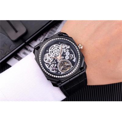 Replica Octo A21j Automatic Movement Mens Watch Skeleton Dial Leather Strap E09