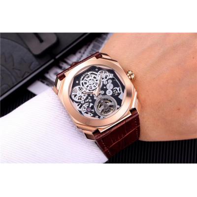 Replica Octo A21j Automatic Movement Mens Watch Skeleton Dial Leather Strap E09