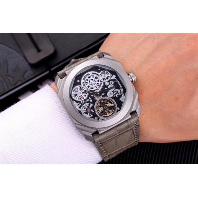 Replica Octo A21j Automatic Movement Mens Watch Skeleton Dial Leather Strap E09