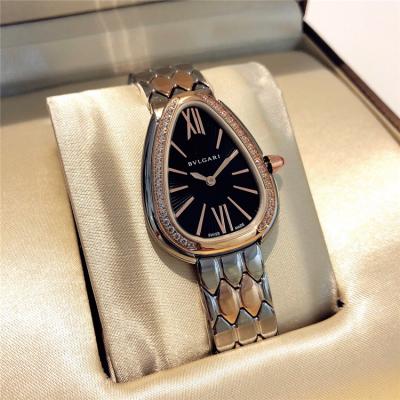 Replica Serpenti Swiss Quartz Movement Womens Watch Black Dial Two Tone Rose Gold C E24