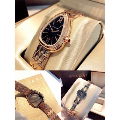 Replica Serpenti Swiss Quartz Movement Womens Watch Black Dial Two Tone Rose Gold C E24