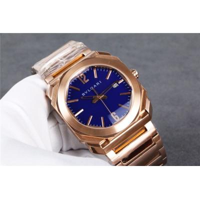 Replica Octo Japan Quartz Movement Mens Watch Blue Dial Rose Gold B E26