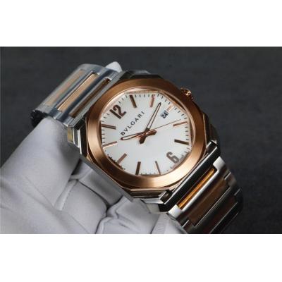 Replica Octo Japan Quartz Movement Mens Watch Black Dial Two Tone Rose Gold D E26