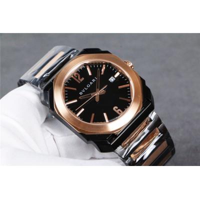 Replica Octo Japan Quartz Movement Mens Watch Black Dial Two Tone Rose Gold D E26