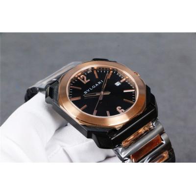 Replica Octo Japan Quartz Movement Mens Watch Black Dial Two Tone Rose Gold D E26