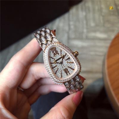 Replica Serpenti Swiss Quartz Movement Womens Watch Full Diamonds Dial Stainless Steel Diamonds E34