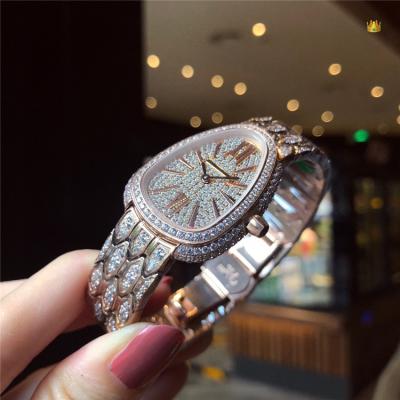 Replica Serpenti Swiss Quartz Movement Womens Watch Full Diamonds Dial Stainless Steel Diamonds E34